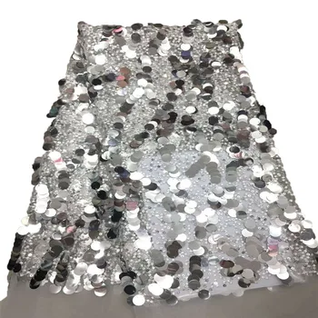 

High Quality Embroidered Big Allover Sequin Dress Lace French Tulle Lace Fabric Silver African Net Mesh Lace Fabric X639-2