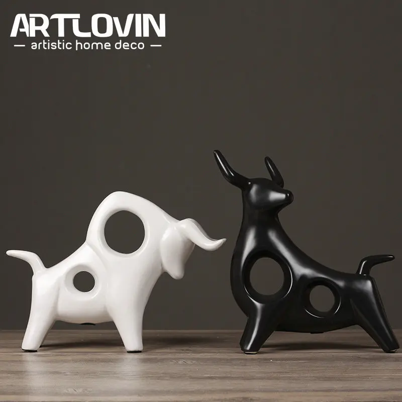 

Nordic Ceramic Bull Statues Home Decor Craft For Tabletop Decoration Creative Handicraft Cattle Porcelain White Nice Figurines