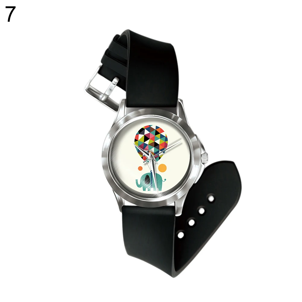 Мода Слон Pattern ПВХ группы кварцевые Для мужчин Для женщин наручные часы ювелирные изделия подарок - Цвет: 7