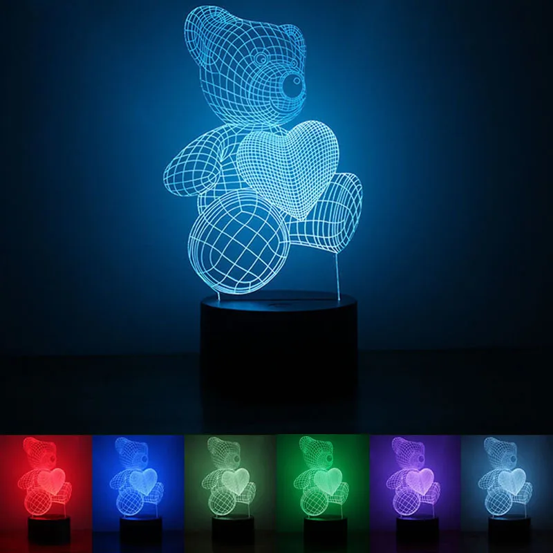 USB Powered Love Bear 3D ночник светодиодный светильник Настольная лампа с сенсорным