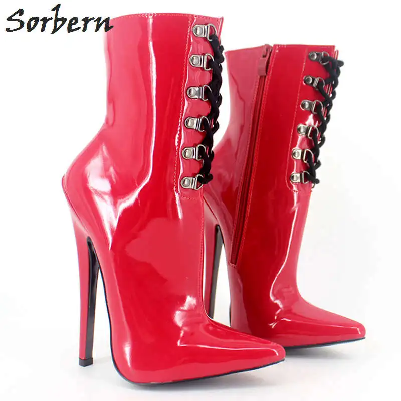 

Sorbern 18CM Women Boots Patent Leather Custom Color Pointed 2018 Party Boots Cosplay Gay Botines Mujer Ankle Boots For Women