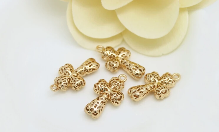 6PCS 13x24MM 24K Champagne Gold Color Plated Brass Hollow Cross Charms Pendants High Quality Diy Jewelry Accessories