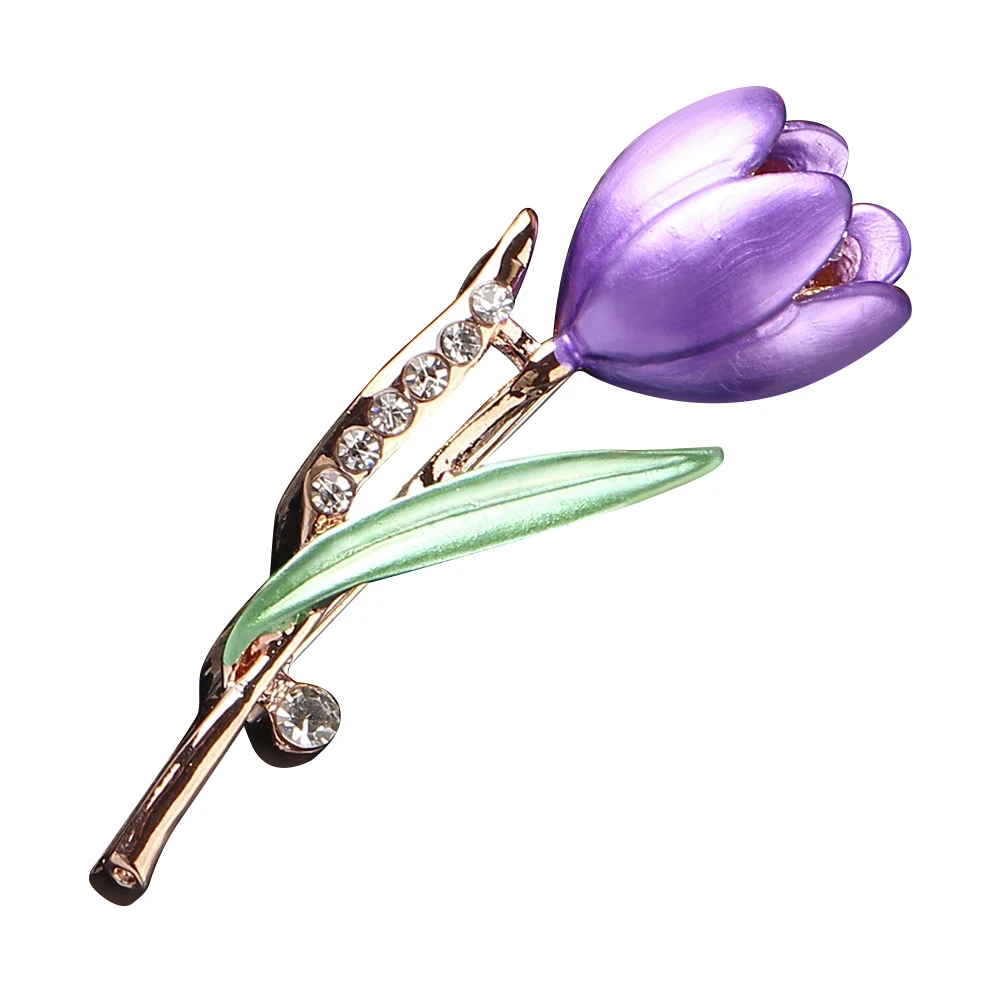 

Fashion Lady Tulip Brooch Rhinestone Decor Flower Pin Elegant Suit Breastpin