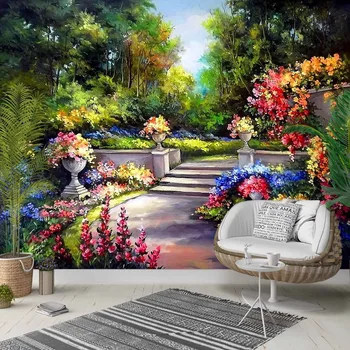

Else Green Red Yellow Blue Garden Flowers 3d Photo Cleanable Fabric Mural Home Decor living Room Bedroom Background Wallpaper