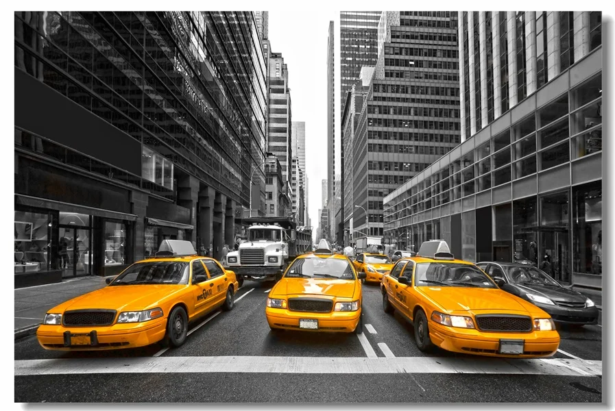Пользовательские холст Наклейки на стены NY Tax плакат Нью-Йорк желтый такси наклейки Манхэттен Таймс обои в квадрат кафе росписи#0045