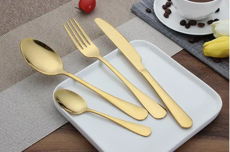 Высококачественный золотой набор ножей столовые приборы Ложка Вилка Нож чайная ложка из нержавеющей стали набор посуды кухонная посуда