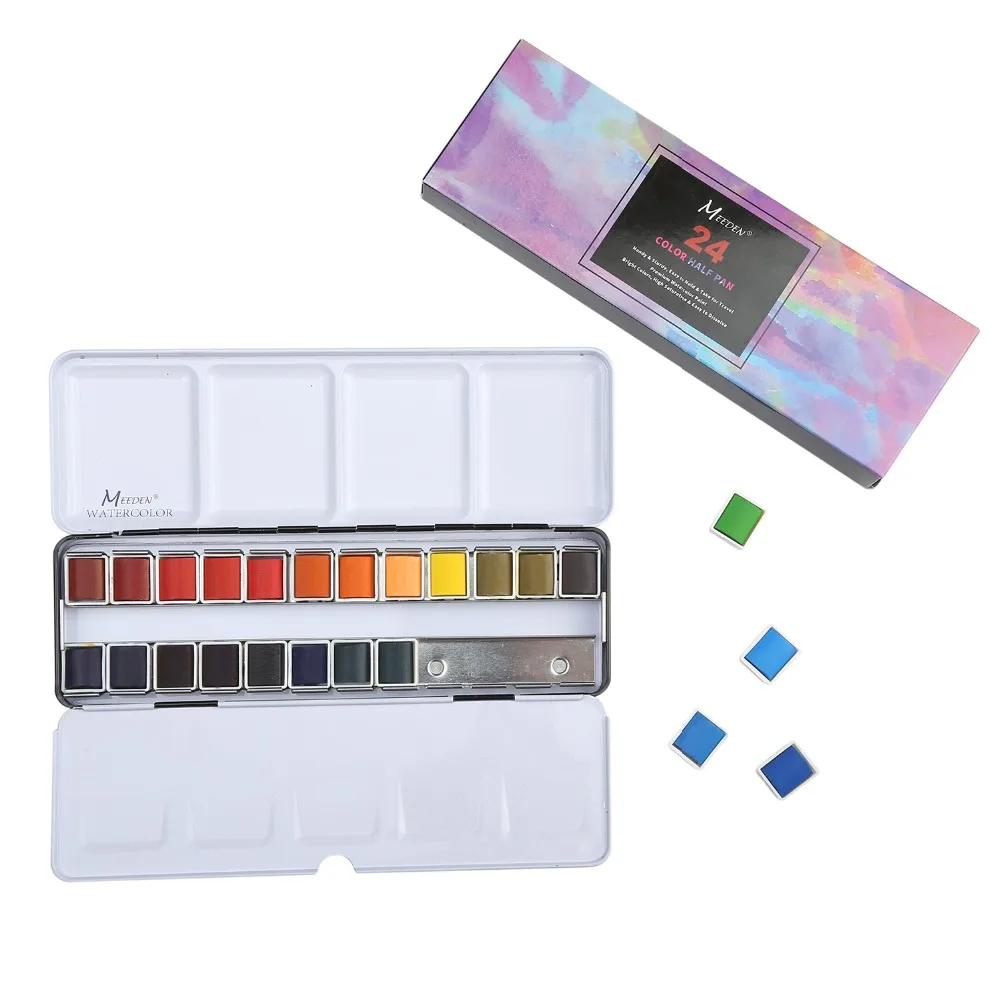 Meeden Art Watercolor Tin Palette Paint Set With 48 Colors Half Pan Paints Portable Watercolor Paint Set For Field Sketch|Water Color| - Aliexpress