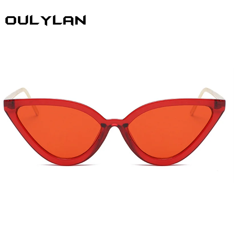 

Oulylan Women Fashion Cat Eye Sunglasses Brand Designer Triangle Retro Mirror Metal Frame Cateye Sun Glasses Red Glasses UV400