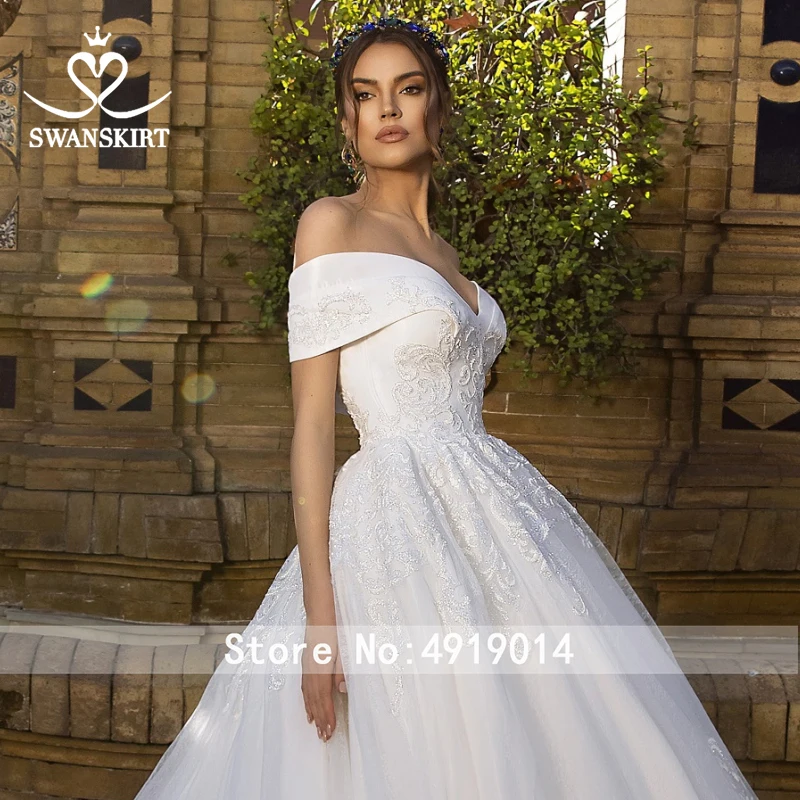 Swanskirt длинное бальное платье со шлейфом свадебное 2020 с аппликацией из бисера
