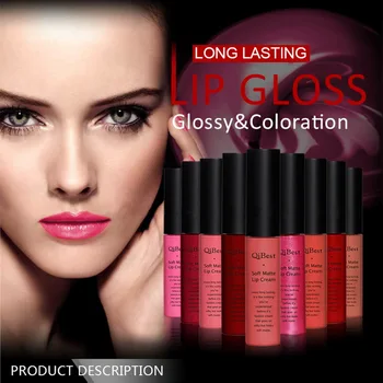 

QiBest Brand Waterproof Lip Gloss Long-Lasting Nude Batom Pigmented Sexy Lip Gloss Beauty Makeup New Matte Liquid Lipstick