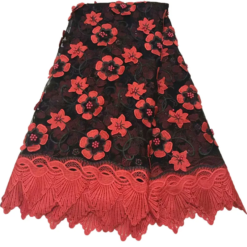 

Best Selling Guipure Fringe Design Tulle Lace Fabric Net French Lace Red/Black 5 Yards High Quality African Lace Fabrics X855-1