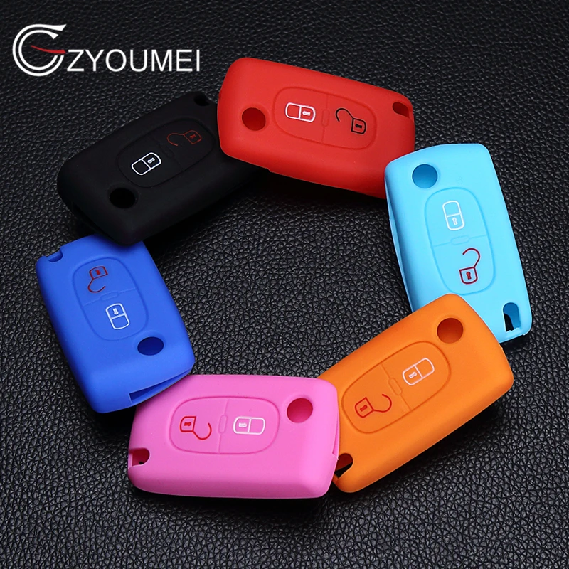 

Silicone Car Key Case Cover For Peugeot 208 207 3008 308 RCZ 508 408 2008 407 307 206 Citroen C2 C3 C4, 2 buttons remote Shell