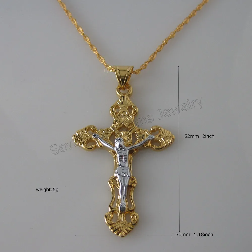 

Foromance/ NEW YELLOW GOLD GP 18"/24" NECKLACE & JESUS CROSS GOD SYMBOL TWO TONES YELLOW WHITE GOLD PENDANT HANGS 2 "