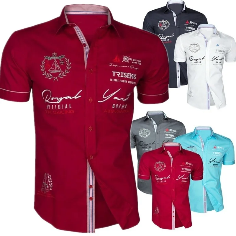 Beste Nieuwe Plus Size mannen Mode Brief Gedrukt Casual Korte Mouw Shirts