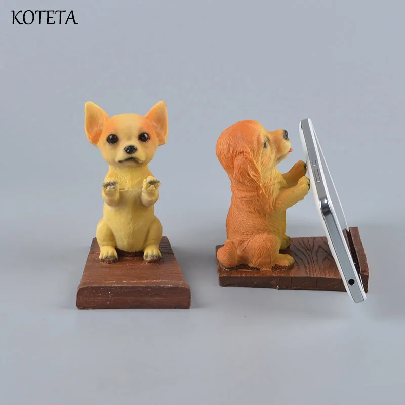 

Koteta Cute Simulation Animal Figures Toys Home Decoration Dog Resin Phone Stand Desk for universal iphone Cell Phone Holder