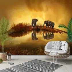 Else желтый коричневый Африканский Защита от солнца комплект слоны 3d фото Cleanable декор для стен домашний Декор Гостиная Спальня задний план
