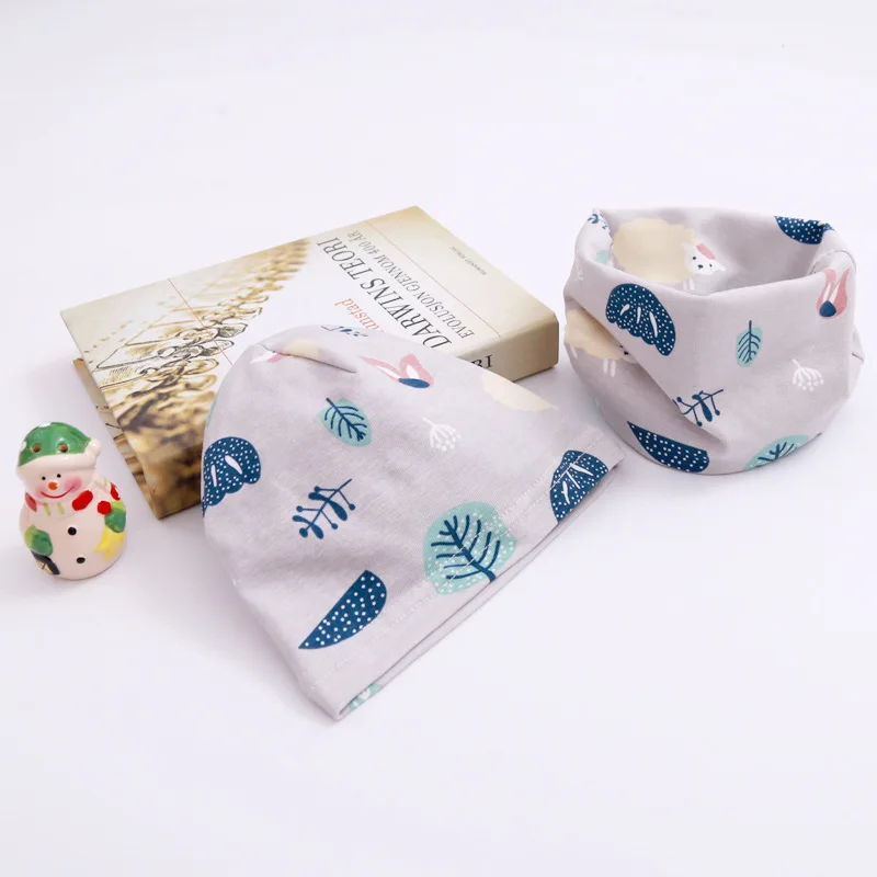 

Spring Autumn Single Layer Scarf hat Two Piece Set Baby Cotton Collar cap Children's head wear collar beanie accessories