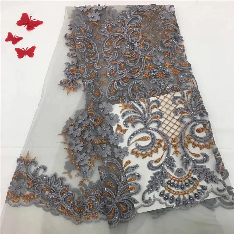

Nigerian Tulle Lace Fabrics 2018 Elegance gray African Lace Fabric/ High Quality French Mesh Lace Fabric gray F1055-2