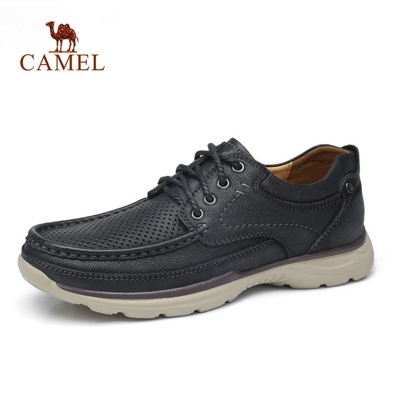 

CAMEL Genuine Leather Men's Shoes Spring Summer Soft Cowhide Men's Loafers Lightweight Breathable Hole Men Casual Shoes