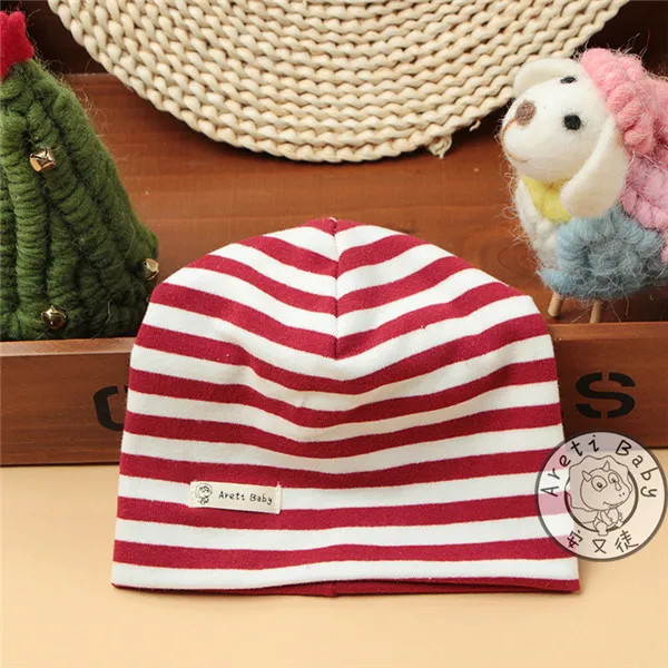 Высококачественные детские шапки из хлопка, цветные детские шапки из чистого хлопка, двухсторонние шапки в полоску, 3 размера, детские вязаные шапки для мальчиков и девочек - Цвет: wi9nestrip