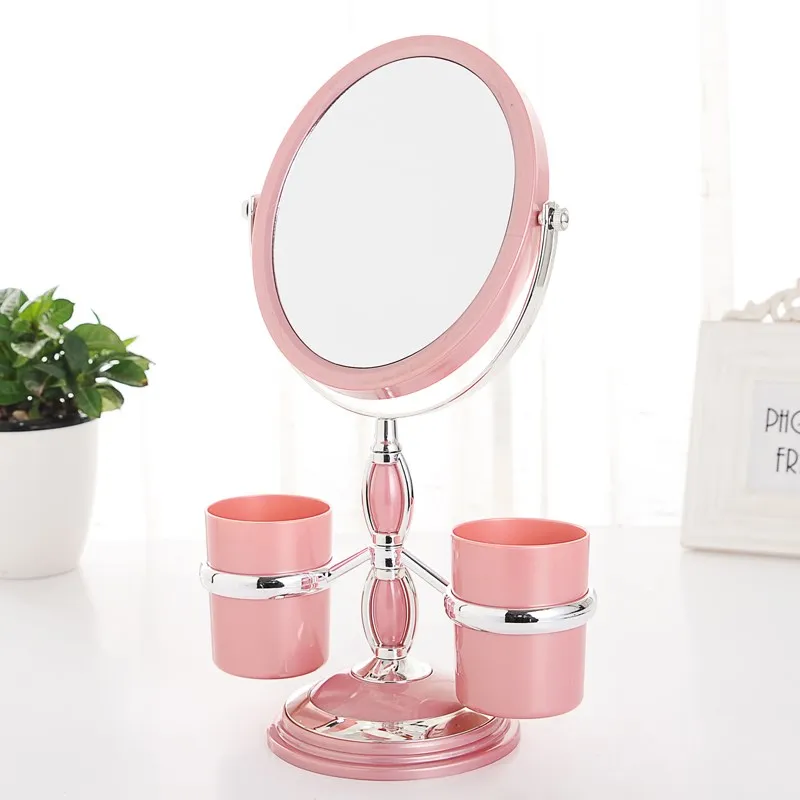 

6" Double Side Makeup Mirror 3X Magnification Desktop Stand Bathroom Cosmetic Mirrors With Storage Box Princess Beauty Tool