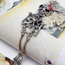 Charming Jewelry Vintage Hot Rock Gothic Style Double Skeleton Skull Bangle Bracelet Gold Silver color can dropshiping