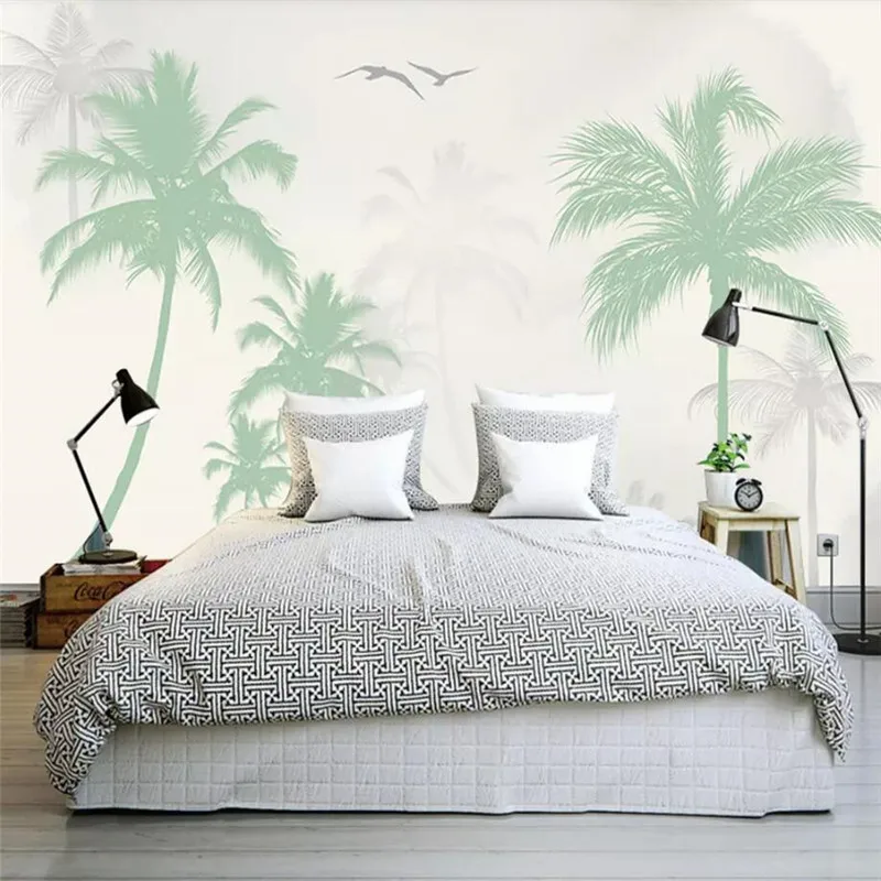 Romantic coconut tree seagull background wall professional production mural wholesale wallpaper mural custom photo wall