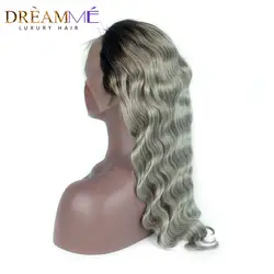 1B серый цвет бразильские волнистые человеческие волосы парик с Омбре Серебристые серые парики с волосами младенца для черных женщин remy