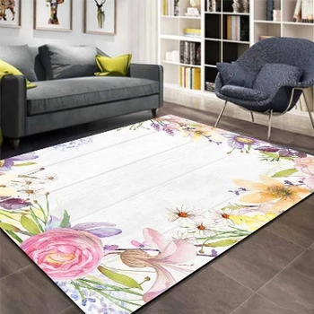 

Else Gray Wood Pink Yellow Flower Green Floral 3d Print Non Slip Microfiber Living Room Decorative Modern Washable Area Rug Mat