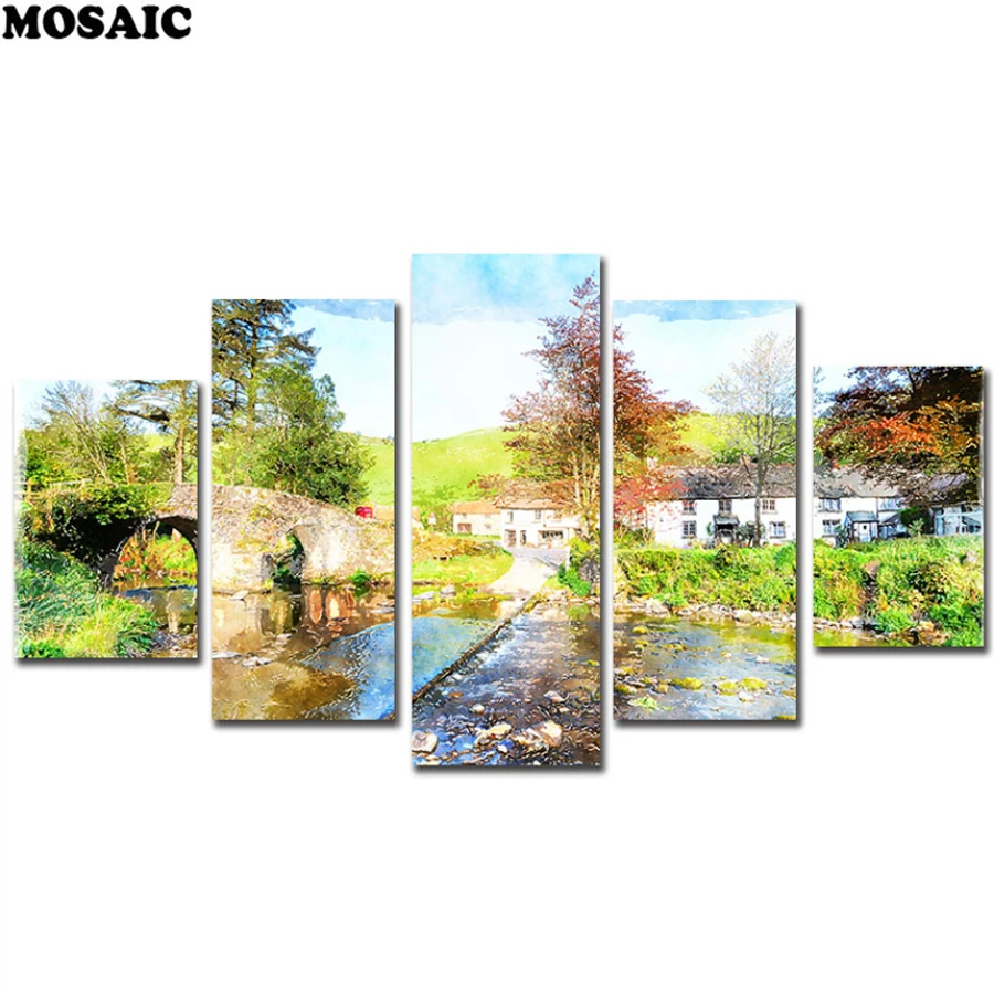 

5 Pieces Pastoral landscape 5D DIY Diamond Painting Embroidery Full Square Patterns Cross Stitch Mosaic Needleworks,home decor