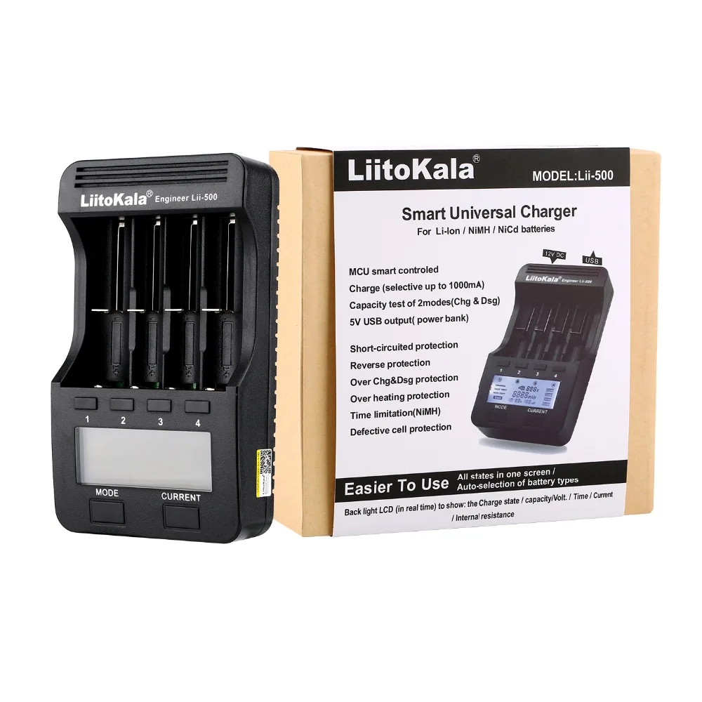 Liitokala lii-500 lii-500S ЖК-дисплей 3,7 в 1,2 в 18650 26650 21700 зарядное устройство с экраном, проверьте емкость аккумулятора с сенсорным управлением
