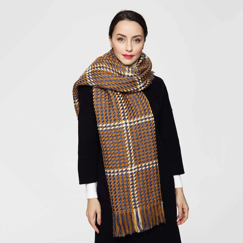 High Quality Khaki Color Cape Classic Scarf Knitted Plaid Foulard Famous Brand Shawl Fashion