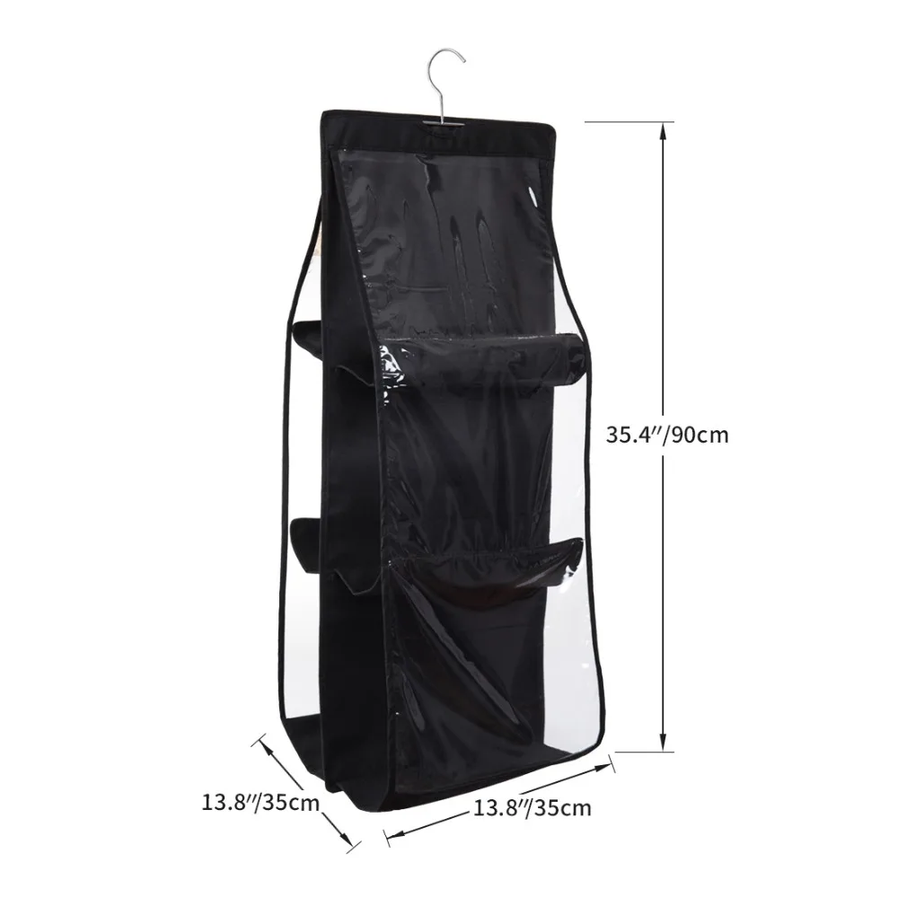 ANHO حقيبة التخزين شنقا المزدوج الجانب يد مع 6 جيوب مكافحة الغبار التخزين المنظم حقيبة شفافة الأسود ل خزانة المنزل ANHO حقيبة التخزين شنقا المزدوج الجانب يد مع 6 جيوب مكافحة الغبار التخزين المنظم حقيبة شفافة الأسود ل خزانة المنزل