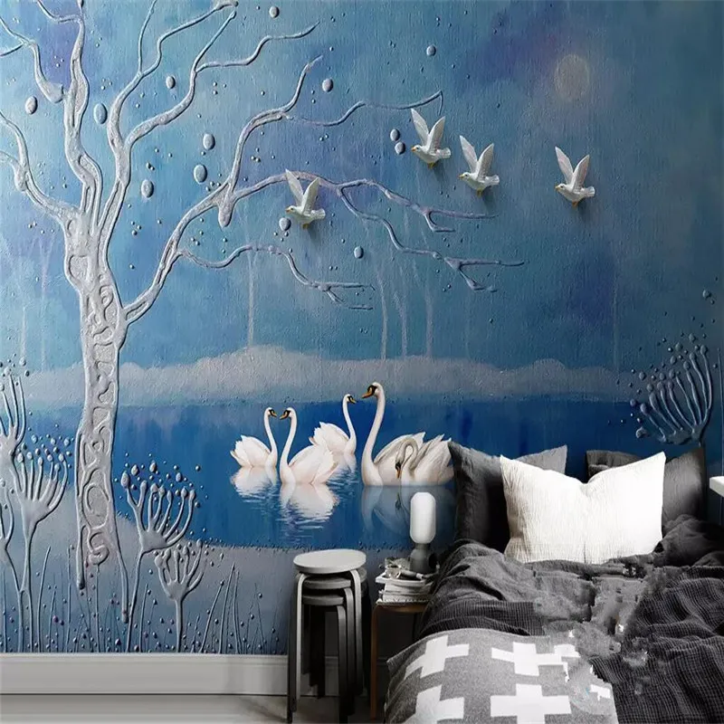 European three-dimensional swan lake wall professional production mural factory wholesale wallpaper mural poster photo wall European three-dimensional swan lake wall professional production mural factory wholesale wallpaper mural poster photo wall