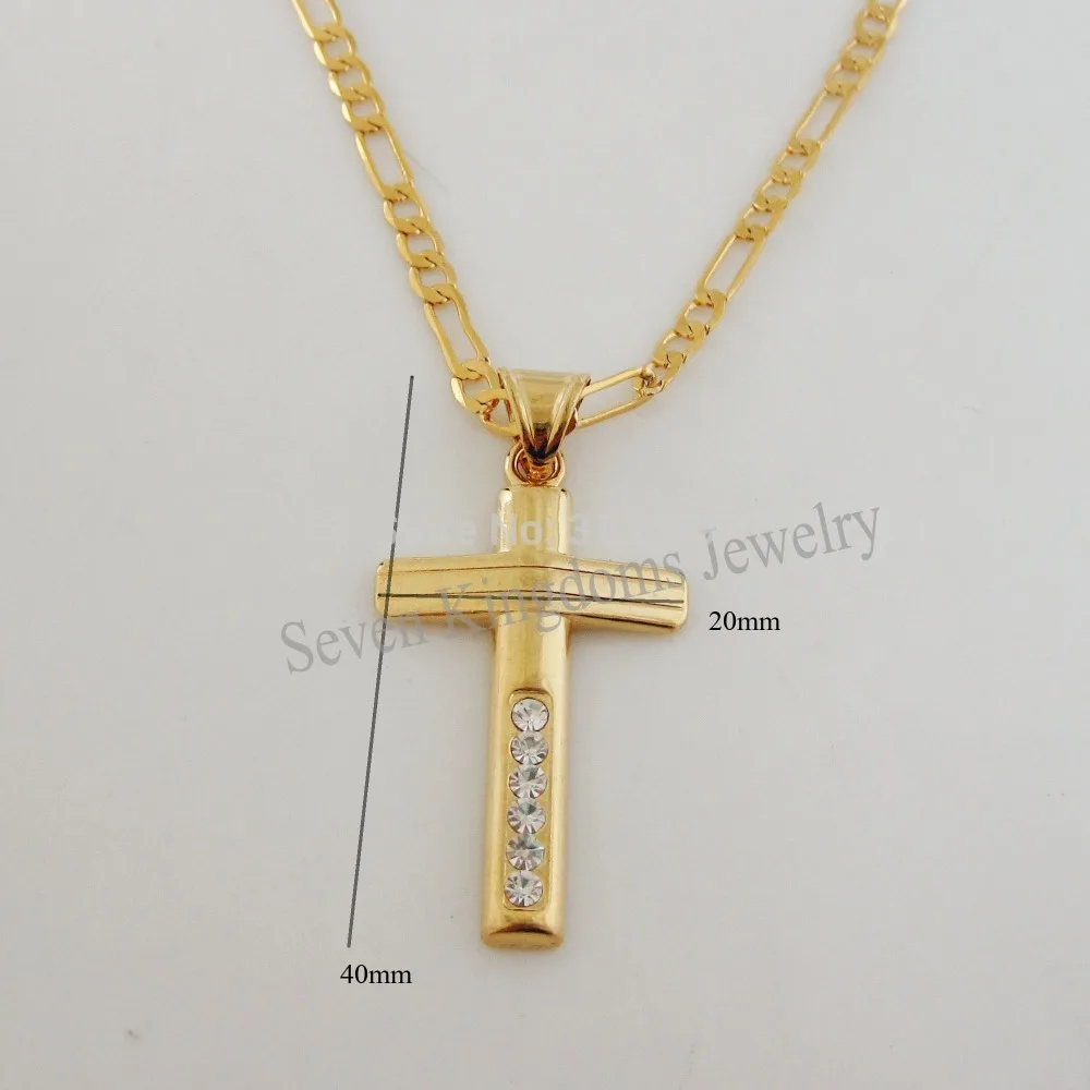 

ORDER 10$ GET TRACKING INFO/ YELLOW GOLD GP FILL 24" FIGARO NECKLACE&JESUS CROSS CZ STONES PENDANT/Great Gift/Great Money Maker