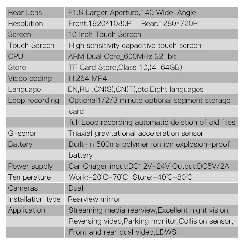 JADO D820 Автомобиль Dvr Stream RearView Зеркальная черточка Камера авторегистратор 10 IPS Сенсорный экран Full HD 1080P Автомобильный рекордер dashcam