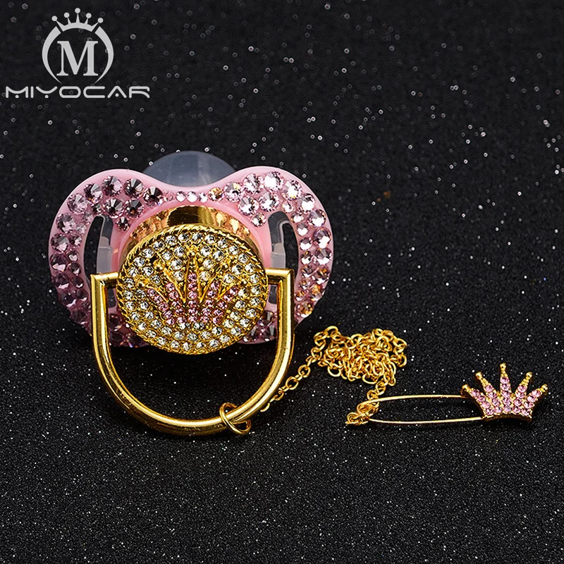 

MIYOCAR all bling pink crown pacifier white bling pacifier n pacifier clip bPA free FDA safe pacifier unique luxurious pacifier