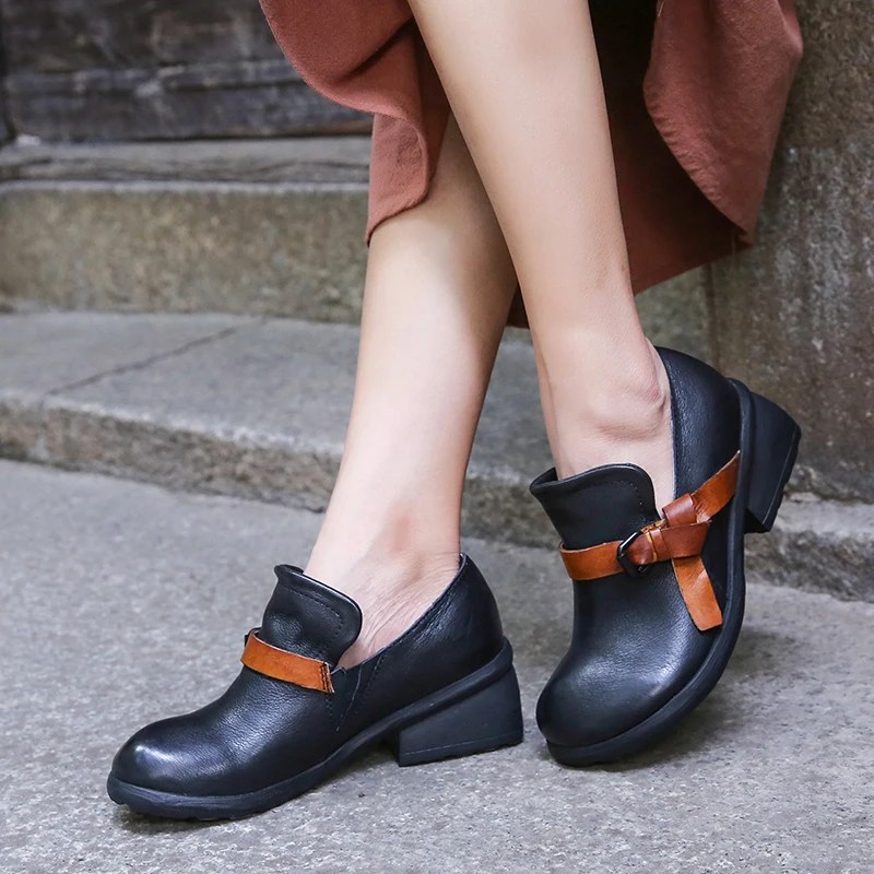 

2018 VALLU Brand Retro Shoes Woman Handmade Natural Leather Pumps Lady Buckle Strappy Design Female High Heel Shoes