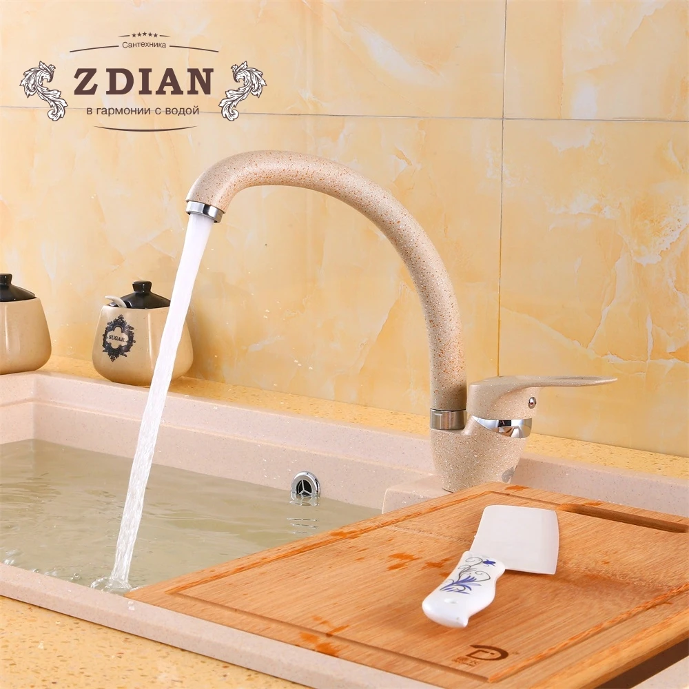 

Beige Paint Kitchen Faucet Bend Pipe 360 Degree Rotation with Water Purification Features Single Handle