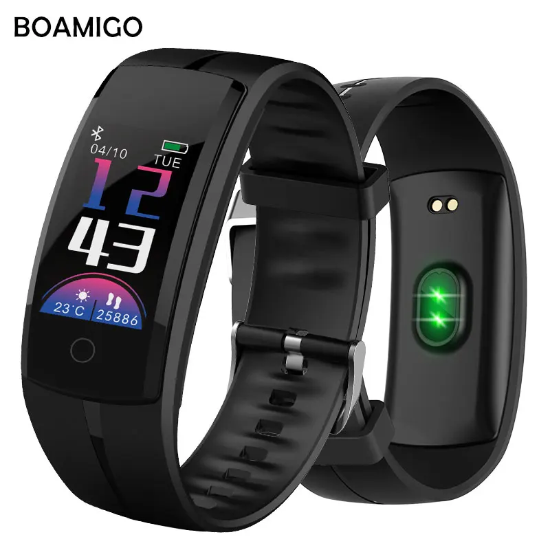 

BOAMIGO Black Smart Watches LED Display Unisex Bracelet Sports Wristband Message Reminder Bluetooth Camera for IOS Android Phone