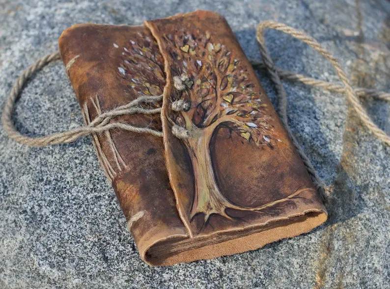 

Wedding guest book Tree of Life leather journal weddings bridal shower engagement anniversary genuine leather