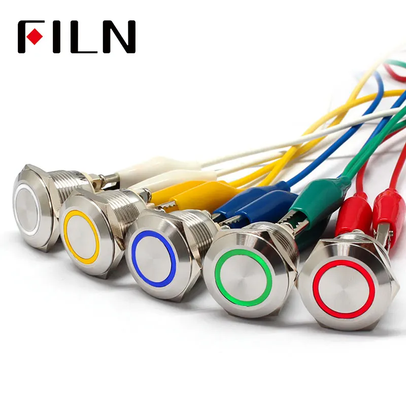 

FILN 19mm 12V Ring LED Stainless Steel Momentary Anti Vandal IP65 Waterproof Metal Push Button Switch