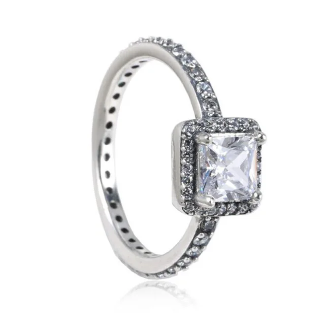 Высокое качество модные классические CZ мощения красочный квадратный камень 925 Настоящее серебро вечерние кольца - Цвет основного камня: Белый