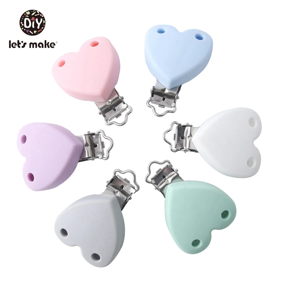 

Let's Make Silicone Heart Clips With Two Holes Non-toxic 5pc Silicone Clips Baby Silicone DIY Charms Teether Necklace Pendant