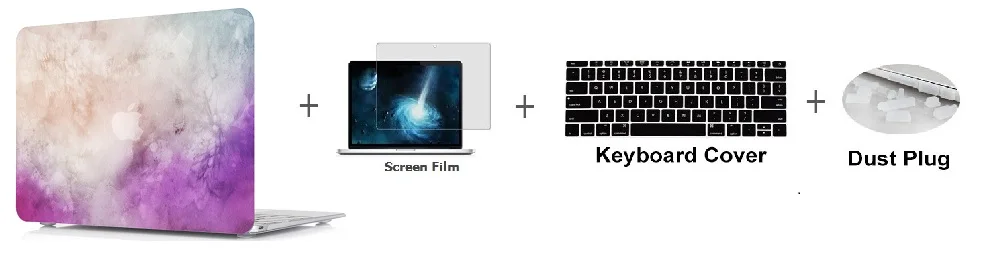 4в1 пластиковый жесткий чехол-накладка для ноутбука+ чехол для клавиатуры+ пленка для экрана+ Пылезащитная заглушка для 11 12 13 1" Macbook Air Pro retina Touch Bar