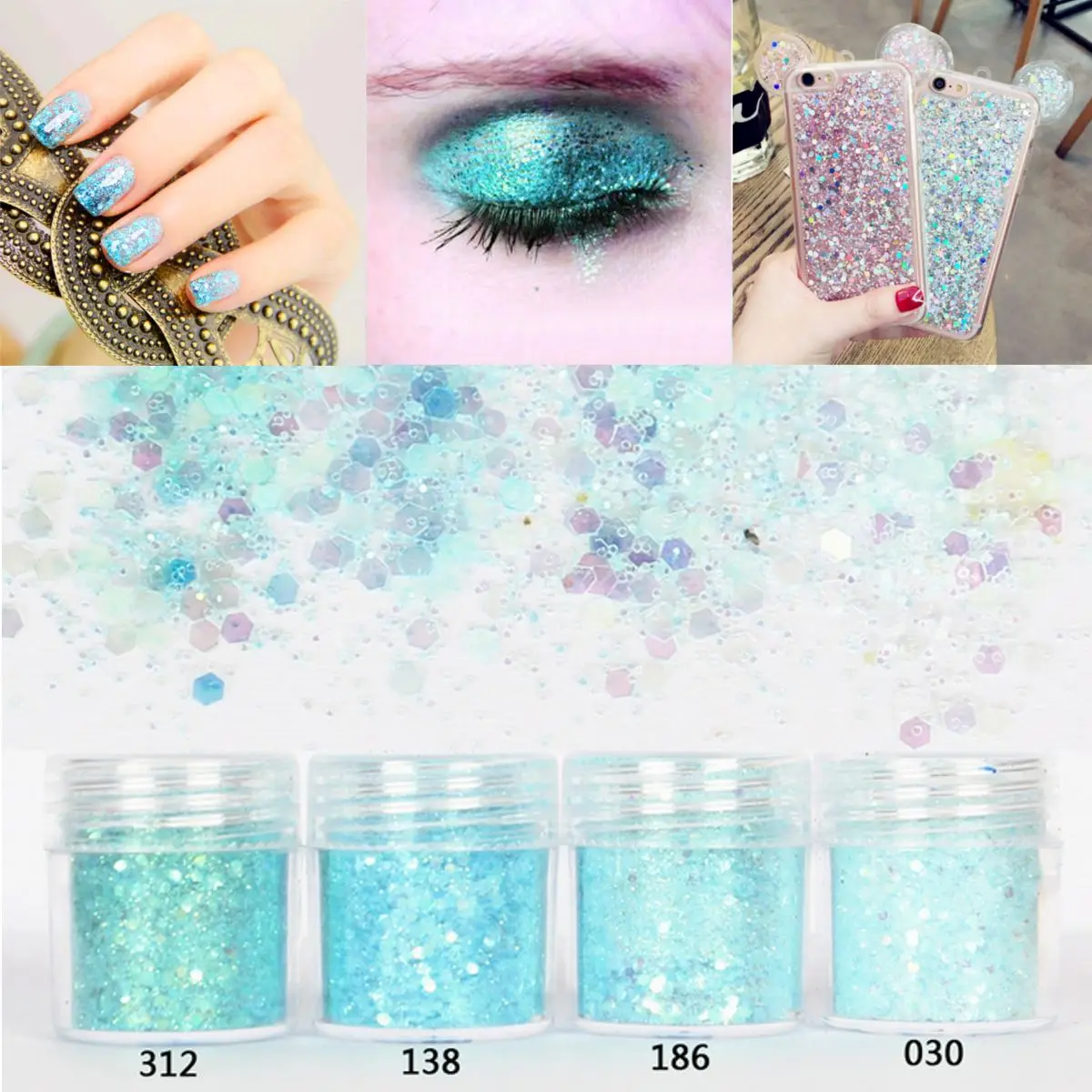 

4box 10ml Light Ice Blue Mixed Shiny Nail Glitter Powder Sparkles Matte 1mm Sequins Eyeshadow Nail Art Decoration #186