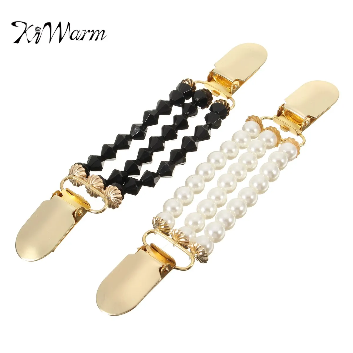 

KiWarm Gold Tone Alloy Duck Clips Flexible Beaded Pearl Sweater Cardigan Collar Clothing Decoration