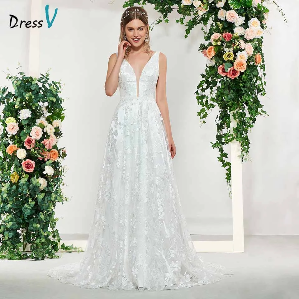 Dressv Элегантное свадебное платье цвета слоновой кости с v-образным вырезом без