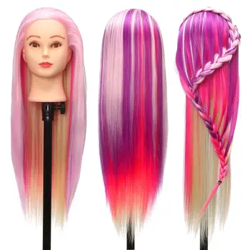 

27" Colorful Manikin Rainbow Dolls Head With 90cm Purple Fiber Long Hair Hairdressing Cosmetology Salon Mannequin Training Head