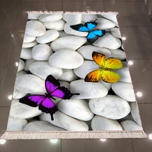 Серая белая галька, голубая желтая фиолетовая бабочка, 3d противоскользящее микроволокно, моющаяся задняя часть, декоративный ковер для килима